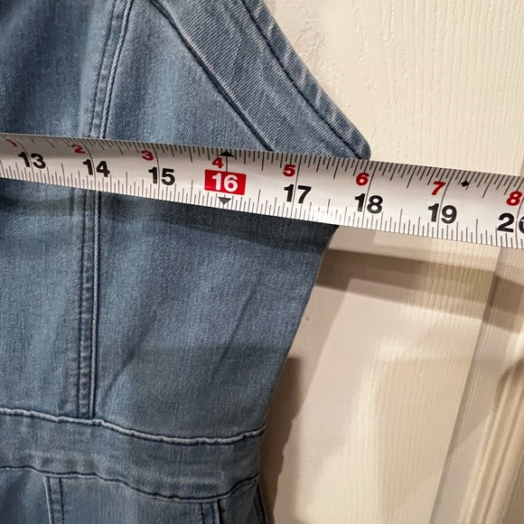 BOHME Women Size XL Overalls Light Wash Denim Jean Ruffle Wide Leg Crop Stretch - Picture 12 of 14